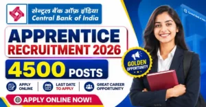Central Bank of India Apprentice Recruitment 2026 : Apply Online for 4500 Posts